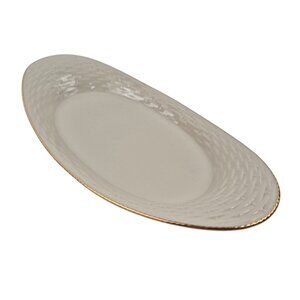 Lenox Oval Serving Platter Basketweave Ivory China Gold Trim USA Special